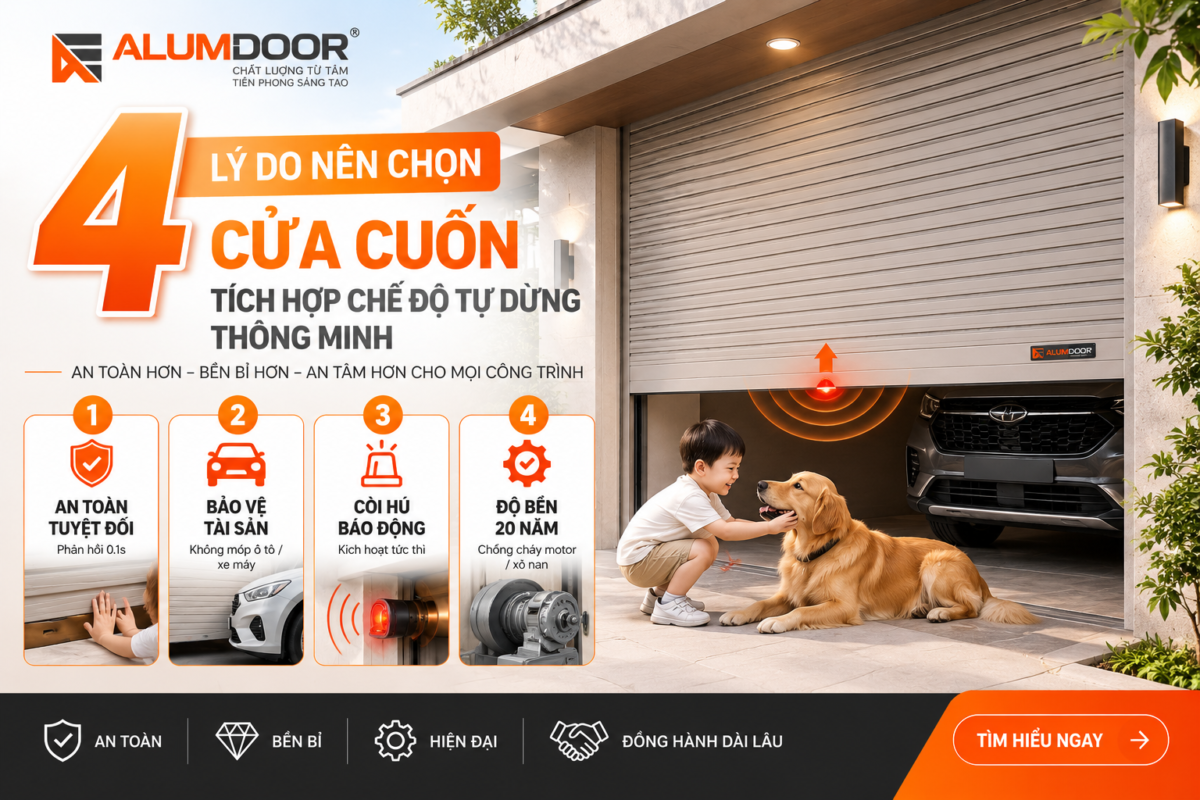 Cửa cuốn tích hợp chế độ tự dừng Alumdoor